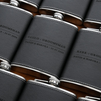 Personalised Black Leather Hip Flask Singapore