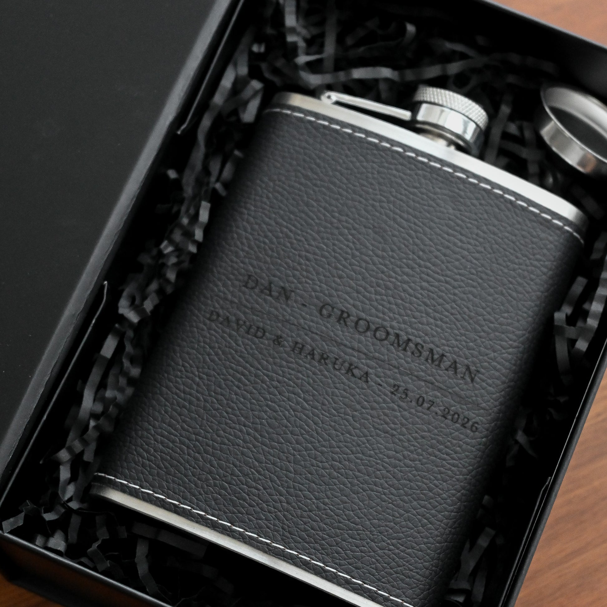 Personalised Black Leather Hip Flask Singapore