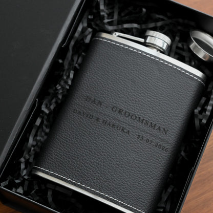 Personalised Black Leather Hip Flask Singapore