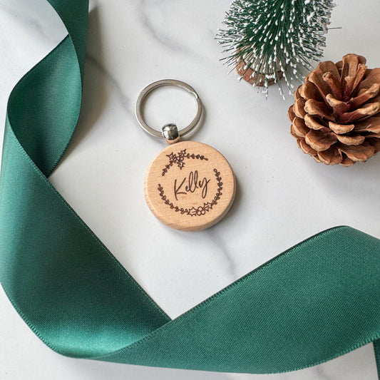 Wooden Engrave Keychain Christmas Set (Round)