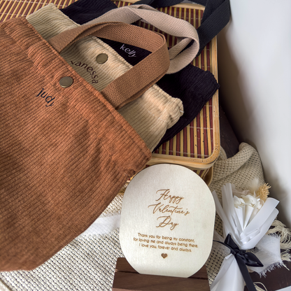 Personalised Mini Corduroy Tote Bag Valentine's Gift Set Singapore