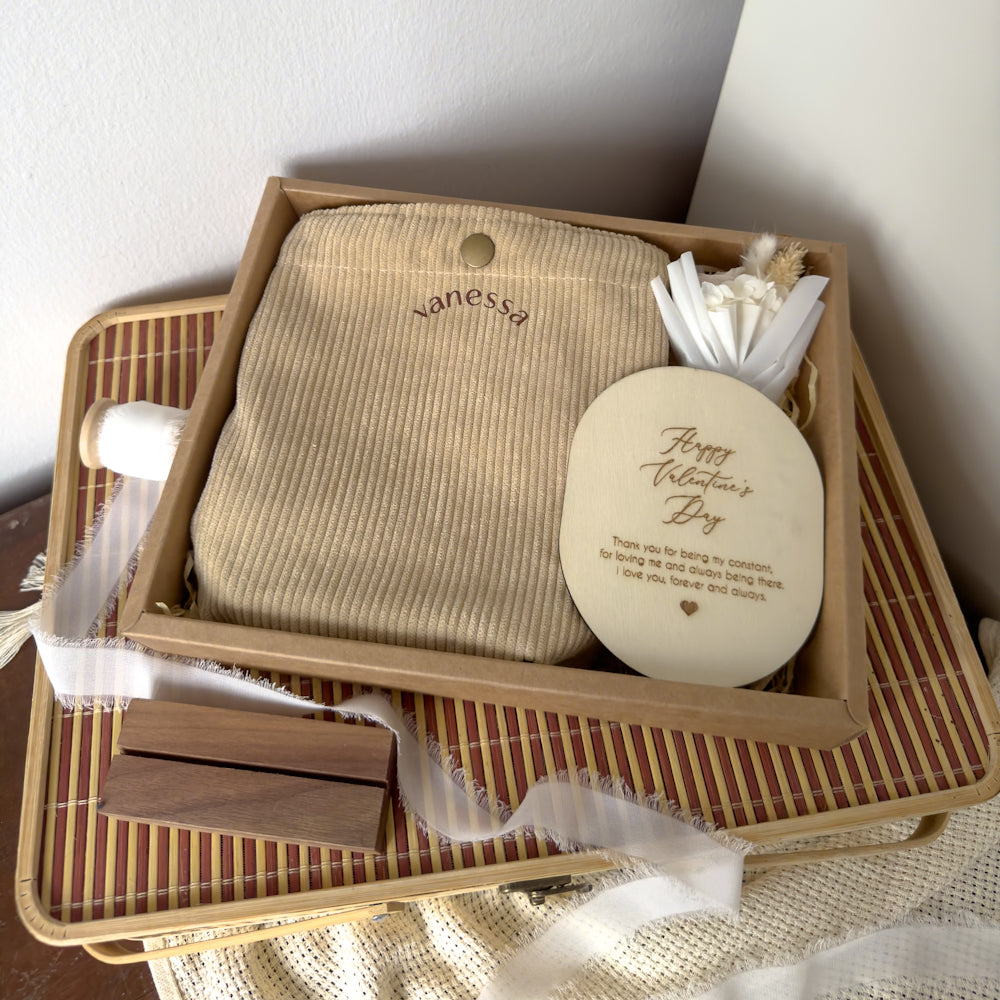 Personalised Mini Corduroy Cream Tote Bag Valentine's Gift Set Singapore