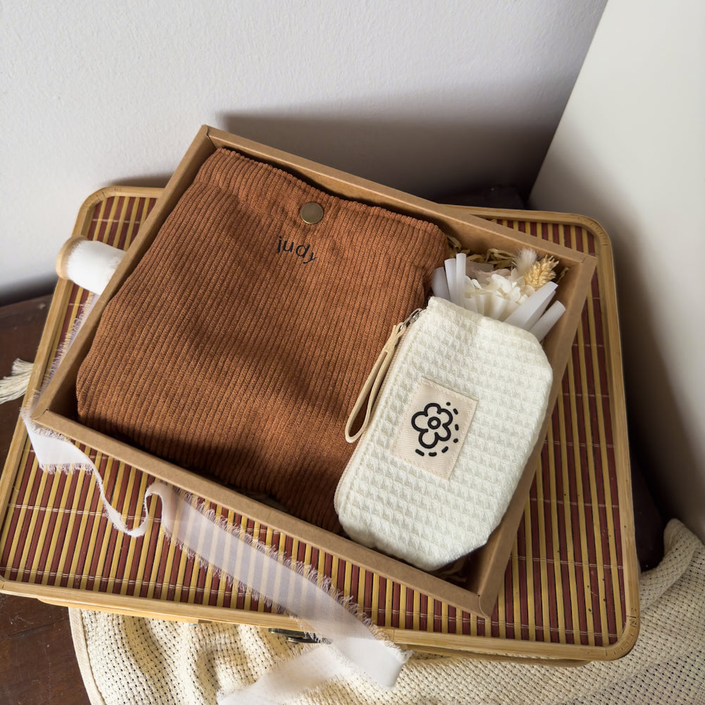 Personalised Mini Corduory Brown Tote Bag Gift Set Singapore