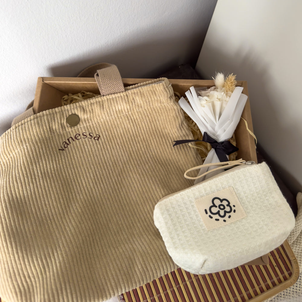 Personalised Mini Corduory Cream Tote Bag Gift Set Singapore