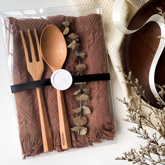Wedding Favours / Door Gifts - Wooden Cutlery Set with Box (Brown & Birch)