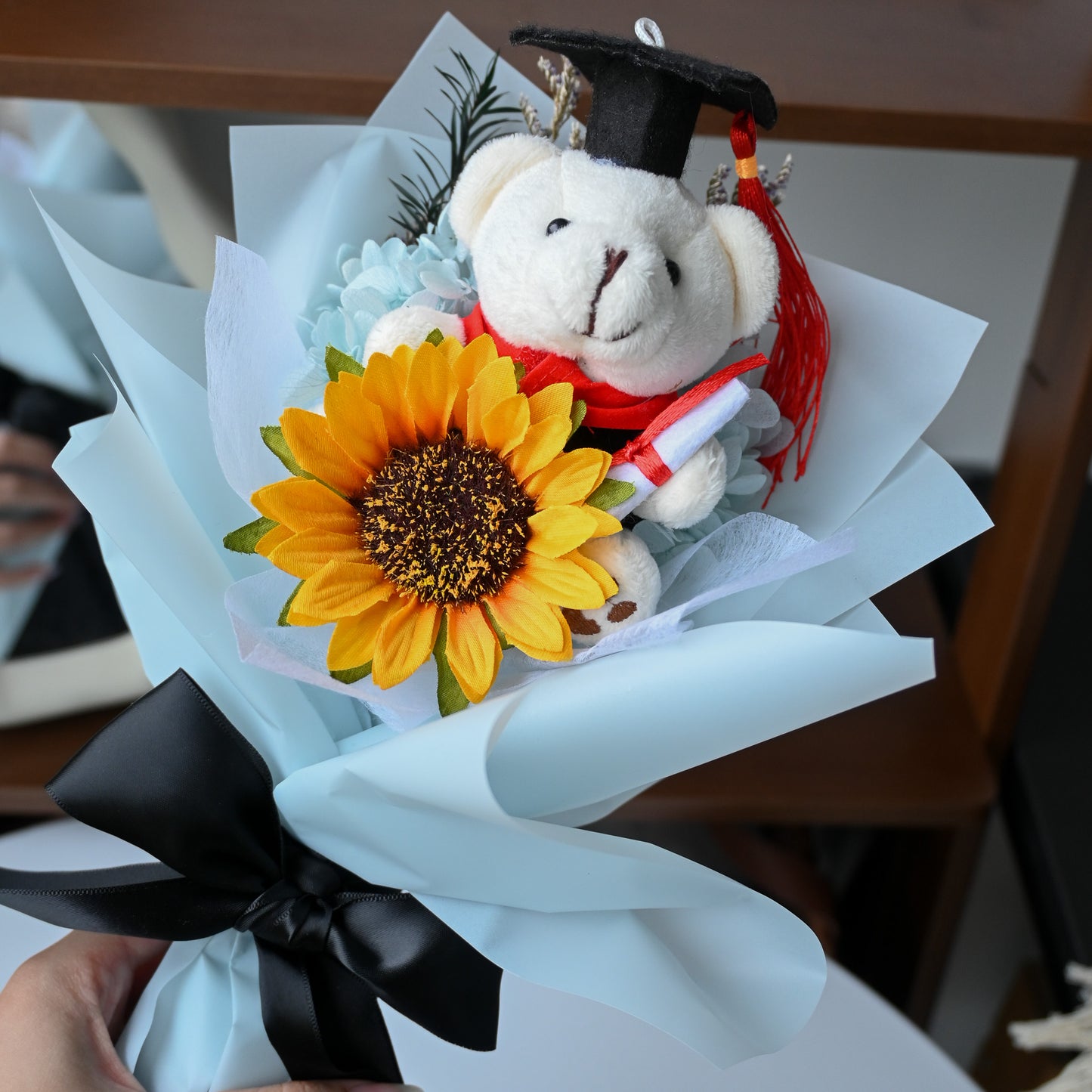 Preserved Sunflowers & Bear Graduation Bouquet Set Singapore