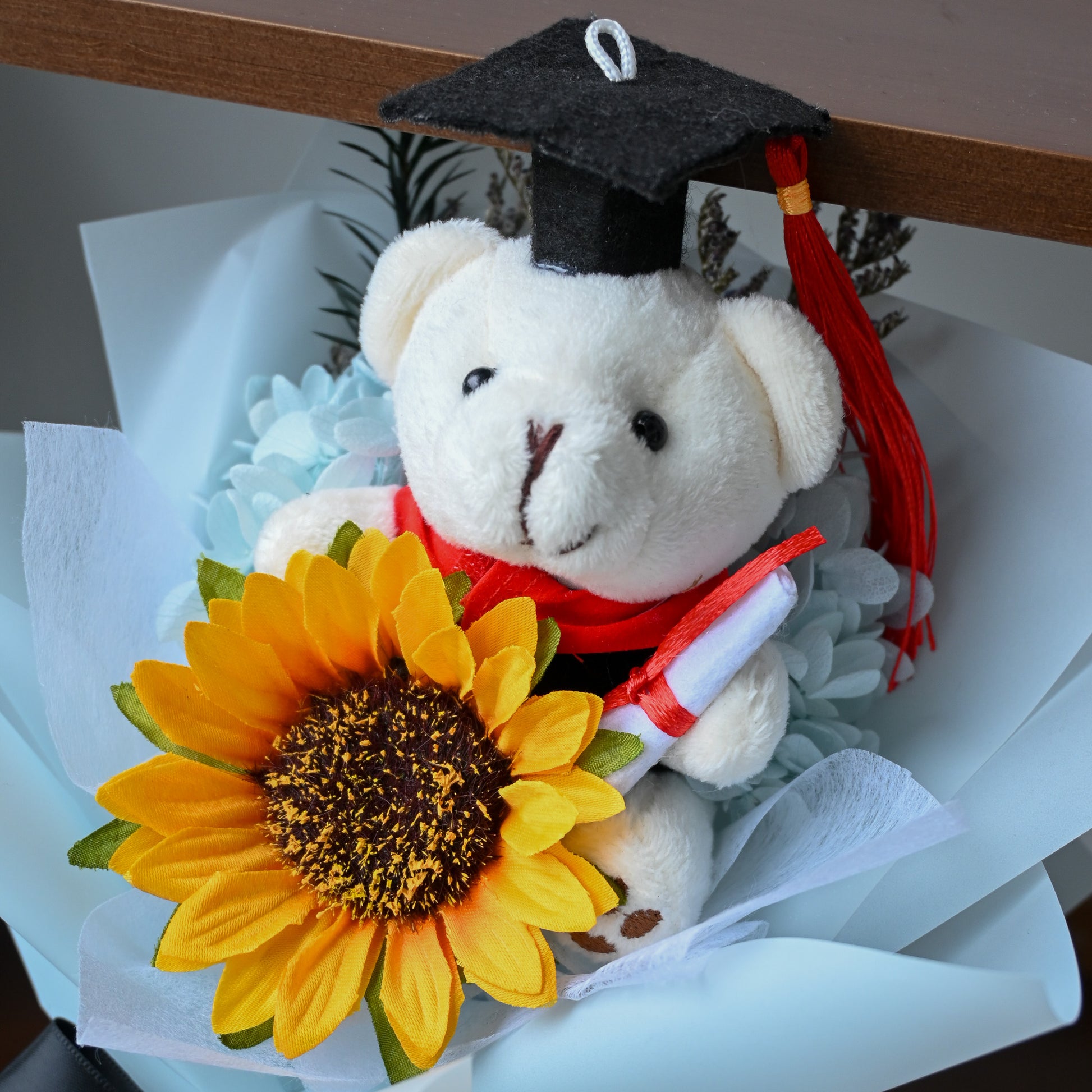 Preserved Sunflowers & Bear Graduation Bouquet Set Singapore