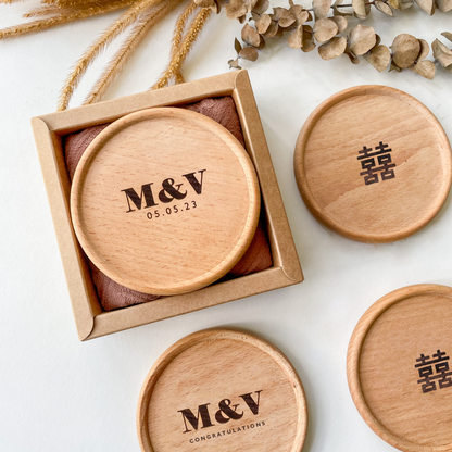 Wedding Favours / Door Gifts - Birch Wood Coaster Set